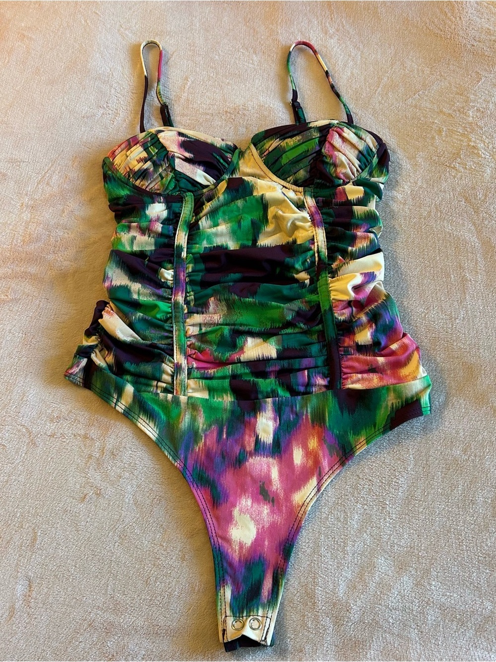 Forever 21 colorful abstract spaghetti strap body suit with underwire size S